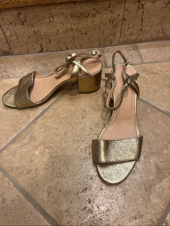 J. Crew Shoes - J. Crew Metallic Gold Foil Ankle-Strap Block Heel Sandals